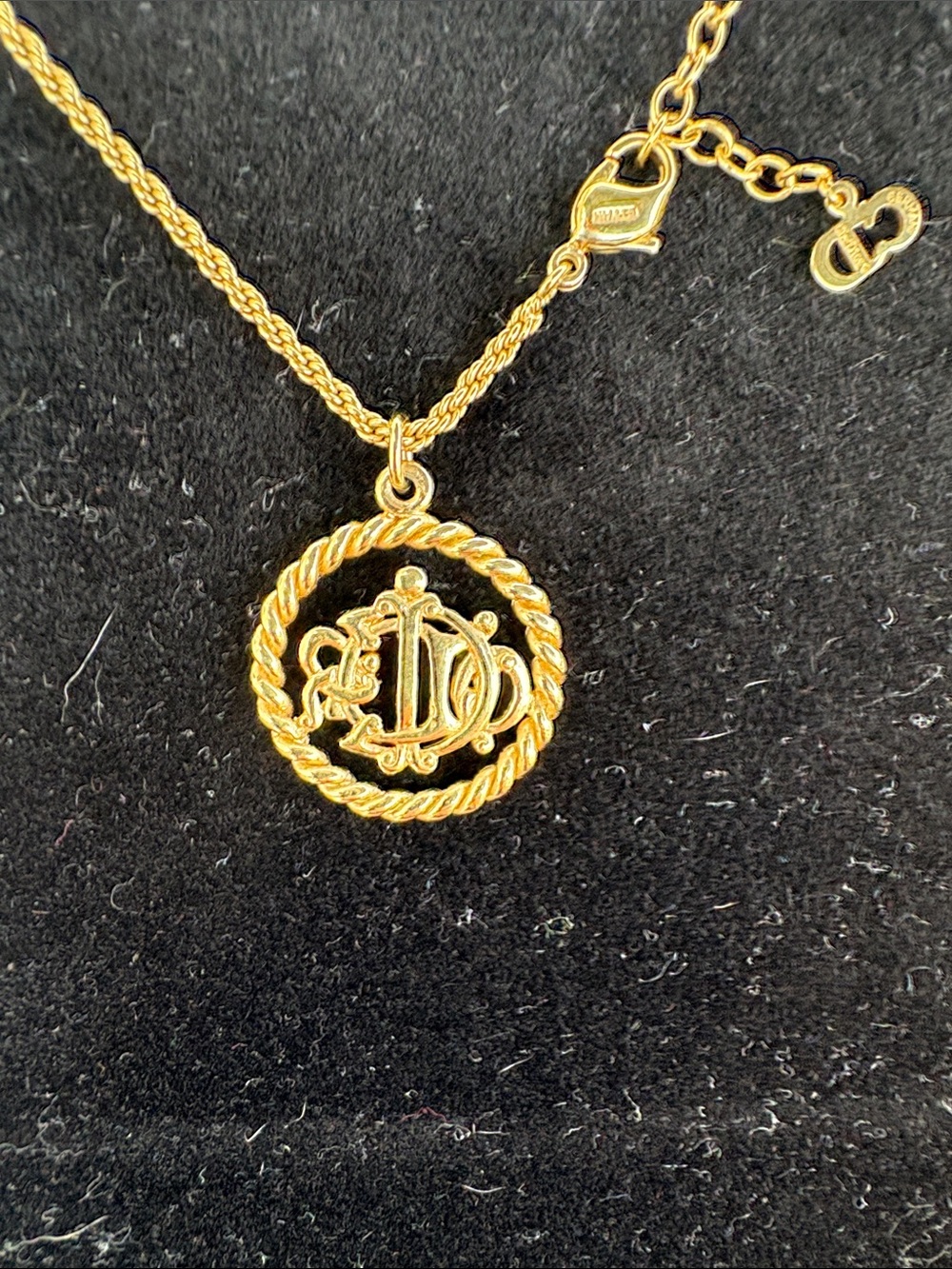 Dior Gold Rope-Edge Monogram Pendant Necklace vintage